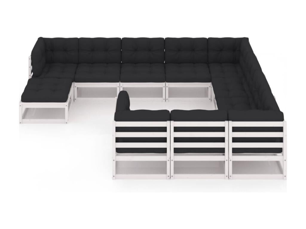 Salon de jardin 11 pcs avec coussins Blanc Bois de pin massif 66490OGPC