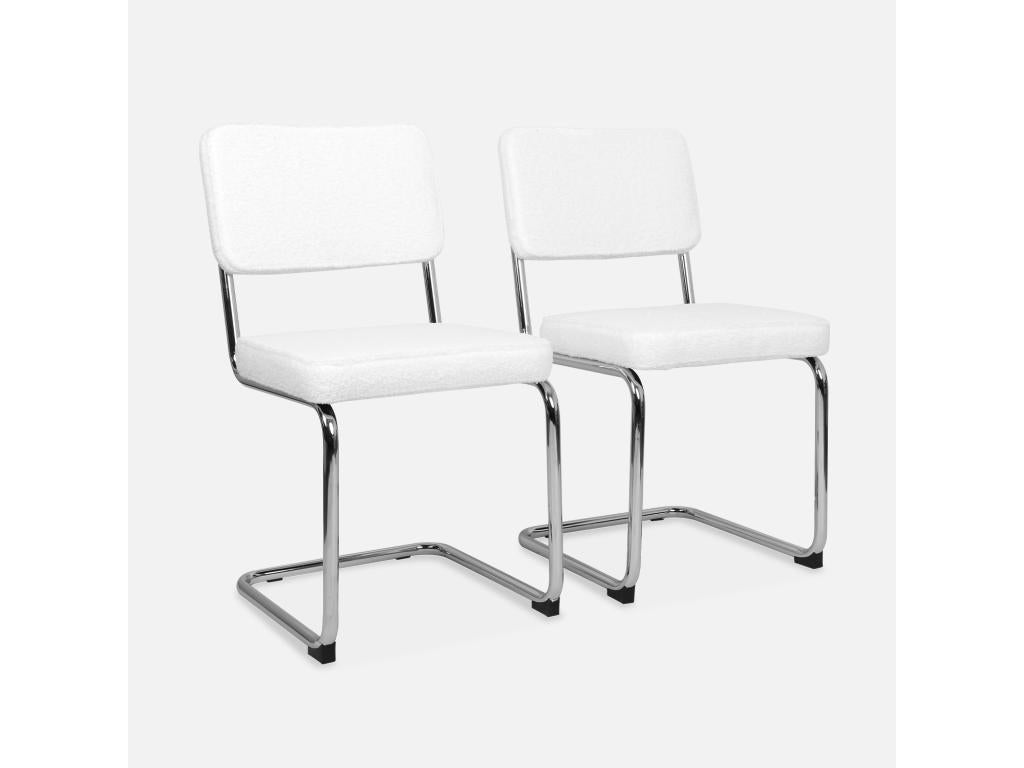 2 chaises cantilever - Calmetop - à bouclesttes couleur crème - 46x54.5x84.5cm 62140HSFU