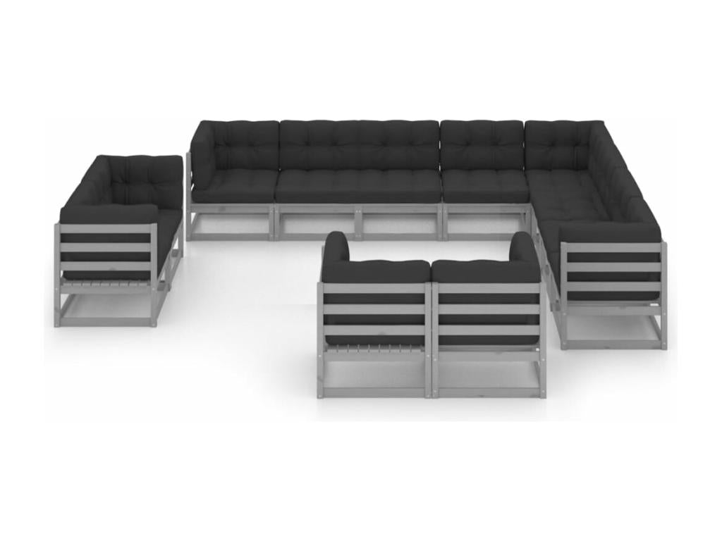 Salon de jardin 12 pièces avec coussins Gris Bois de pin massif 73968EWOT