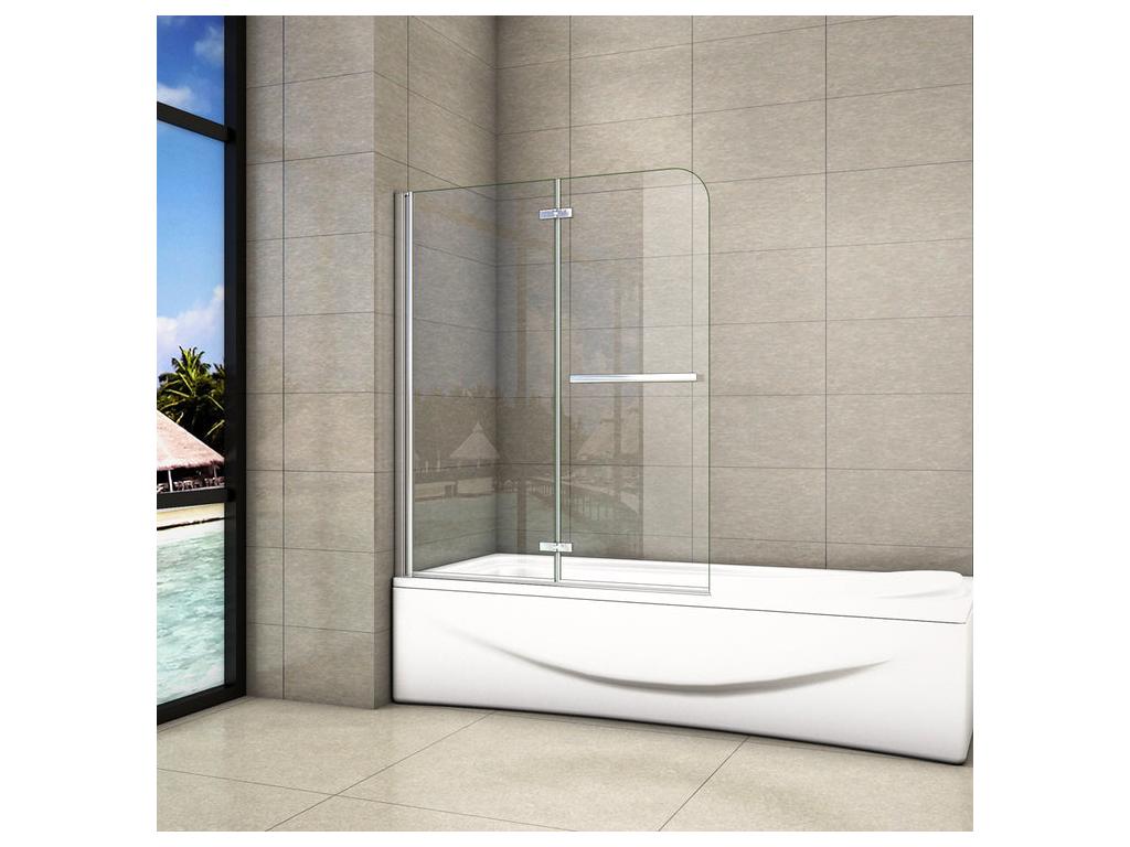Pare-baignoire 120x140cm pivotant 180 paroi de baignoire en verre anticalcaire 6mm avec une poignée en Inox 70434AXKK