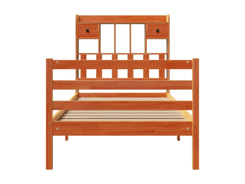 Lit bibliothèque sans matelas cire marron 90x200 cm pin massif 29620BAVB