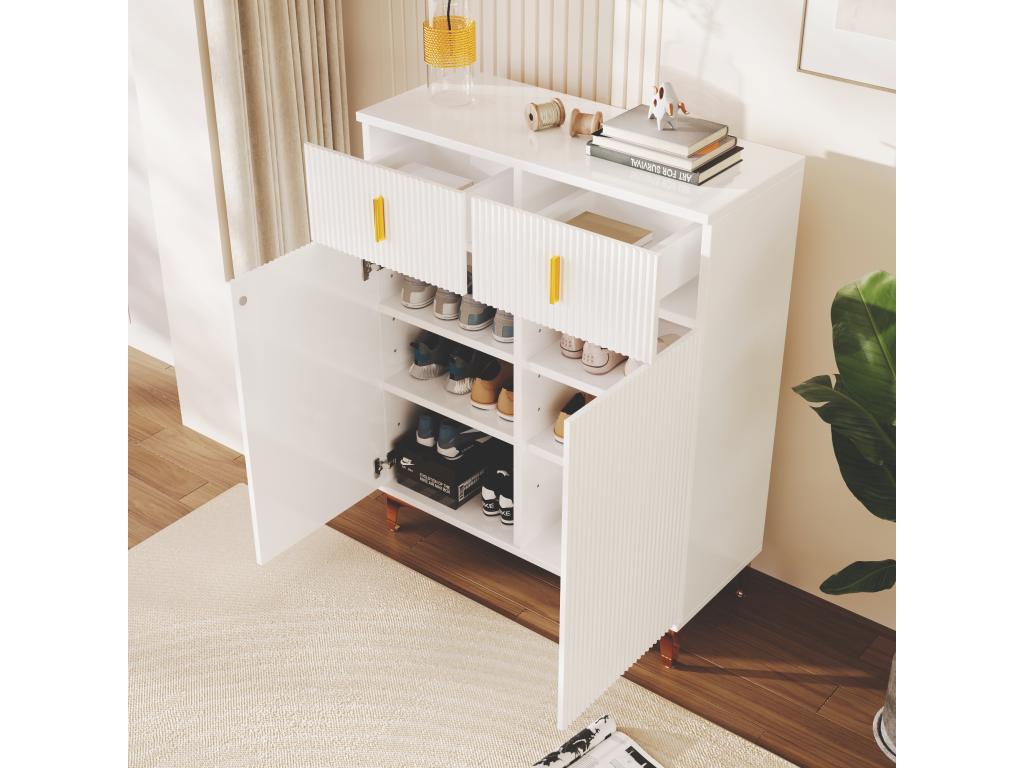 Meuble à chaussures avec 4 portes 2 tiroirs - 83x35x101 cm - Panneau de particules - Noir 19528ZXJM