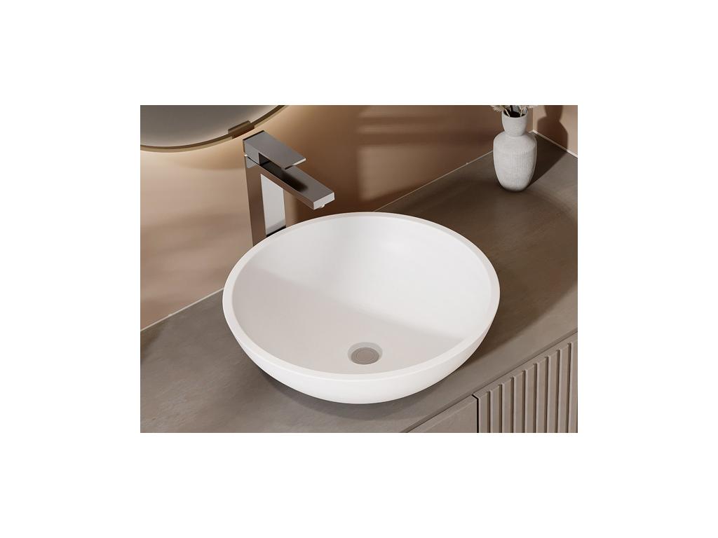 Vasque de salle de bain ronde en surface solide - 40 cm - Blanc - Calmetop 47290GKNW