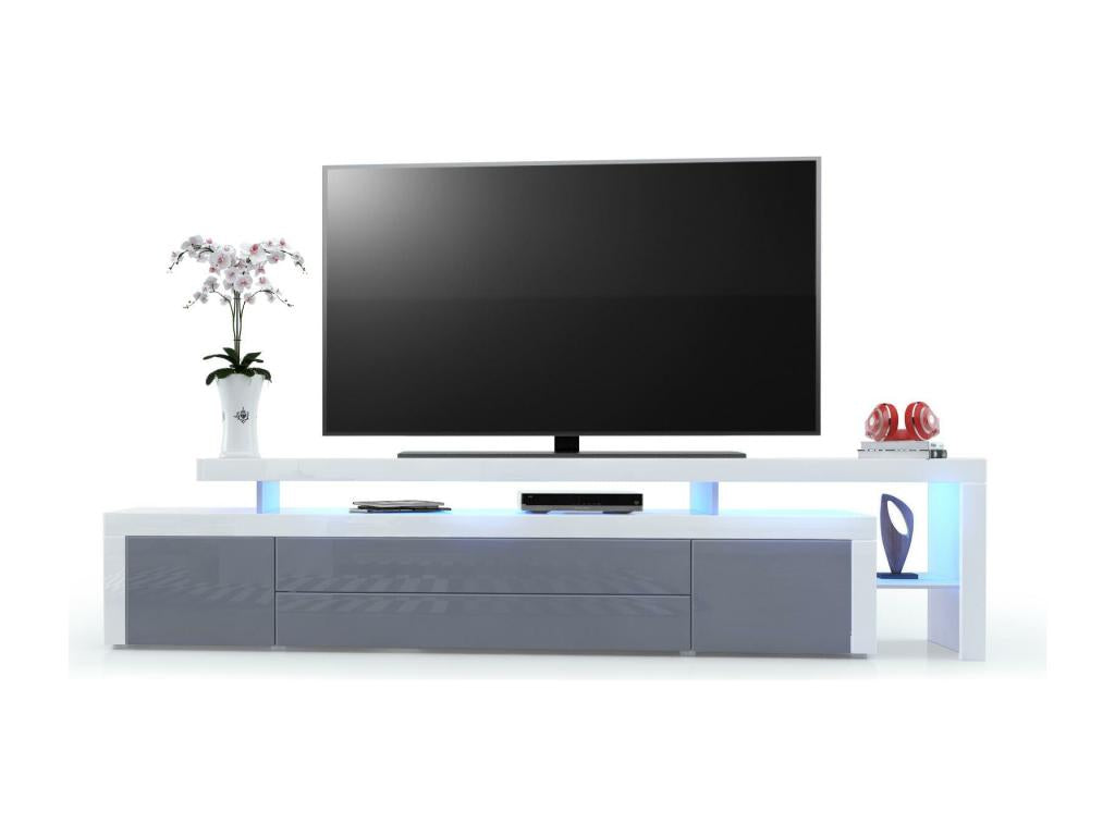 Meuble TV Blanc Et Gris Laqué LED lxhxp 227x52x40 91177NBRU