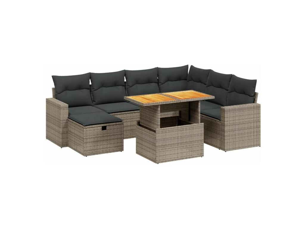 Salon de jardin 8 pcs avec coussins gris résine tressée 08556RKUL