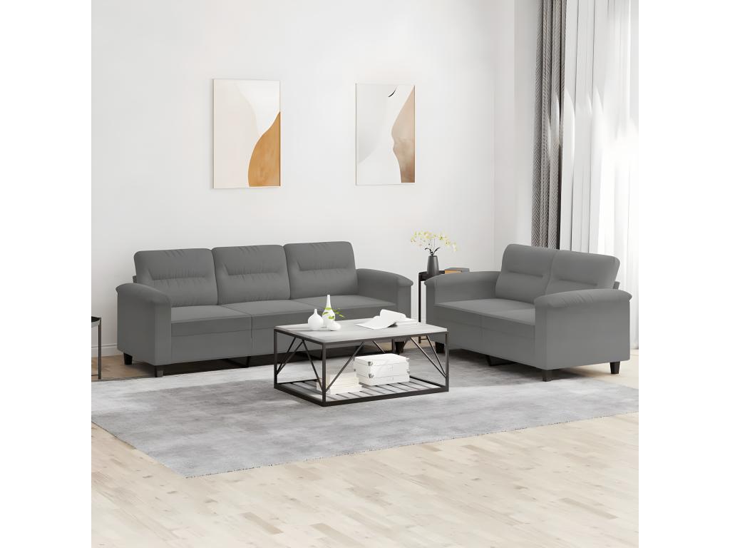 Ensemble de canapés 2 pcs coussins gris foncé tissu microfibre 98444EYFX
