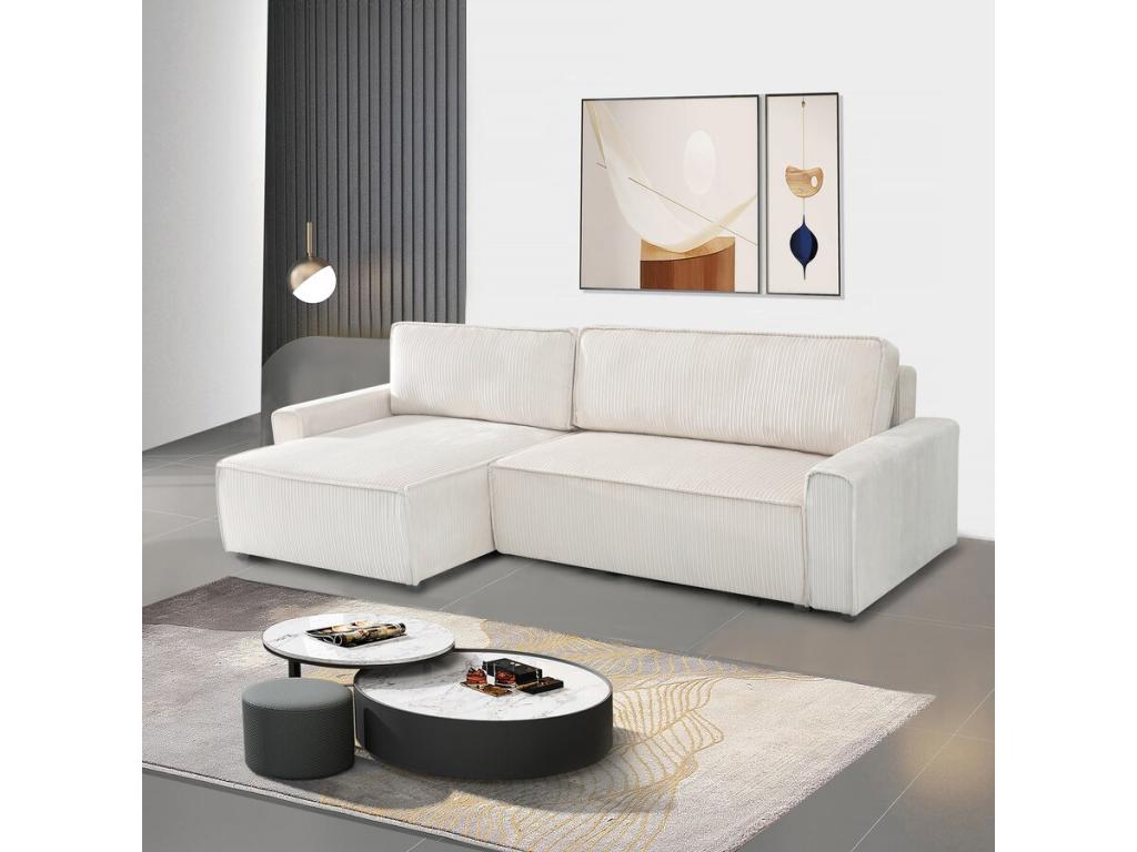 Canapé d'angle convertible et réversible en velours tricoté Artvivrestore - 3 places - Beige 11854ZPHI