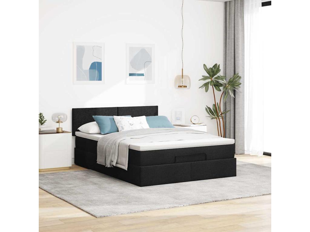 Cadre de lit Nidchicshop avec matelas noir 140x200 cm tissu 86842GTXD