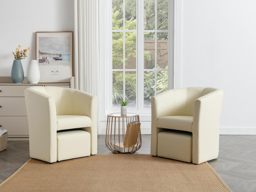 Fauteuil cabriolet et pouf en simili beige Nidchicshop 93557DLZQ