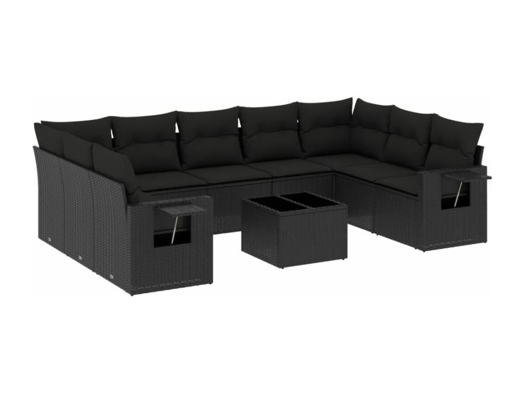 Salon de jardin 10 pièces avec coussins noir résine tressée 82615BCRQ
