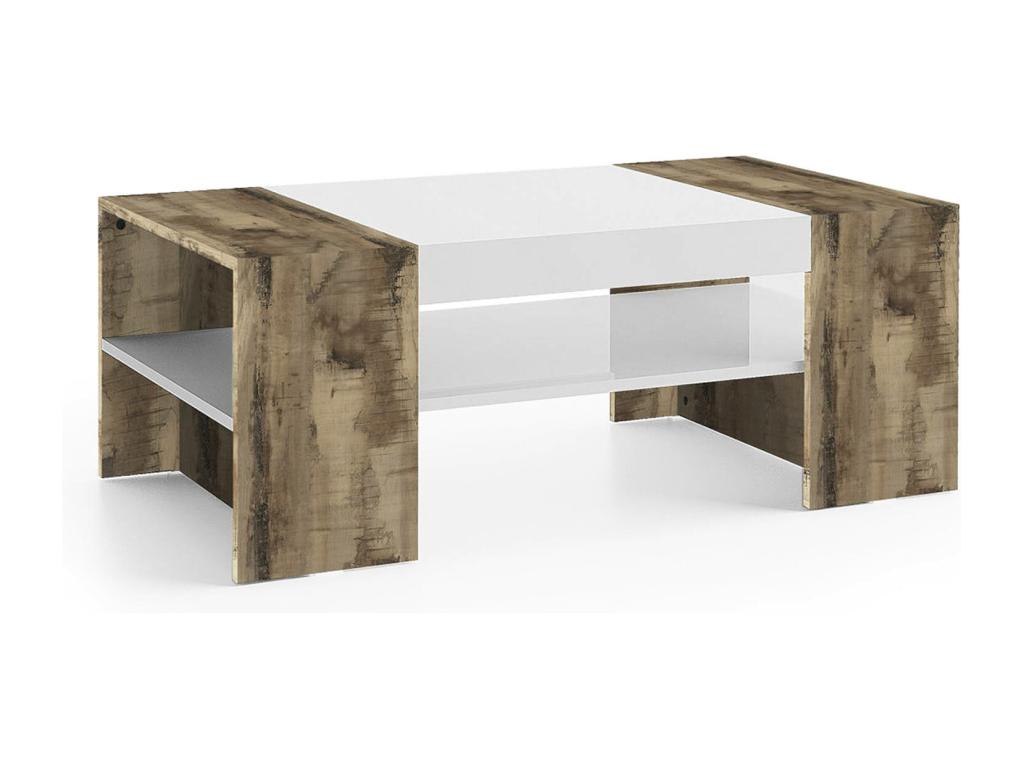 Table basse Calmetop Table basse Porte-revues Made in Italy 110x60h40 cm Blanc brillant et Érable 89981ZZWC