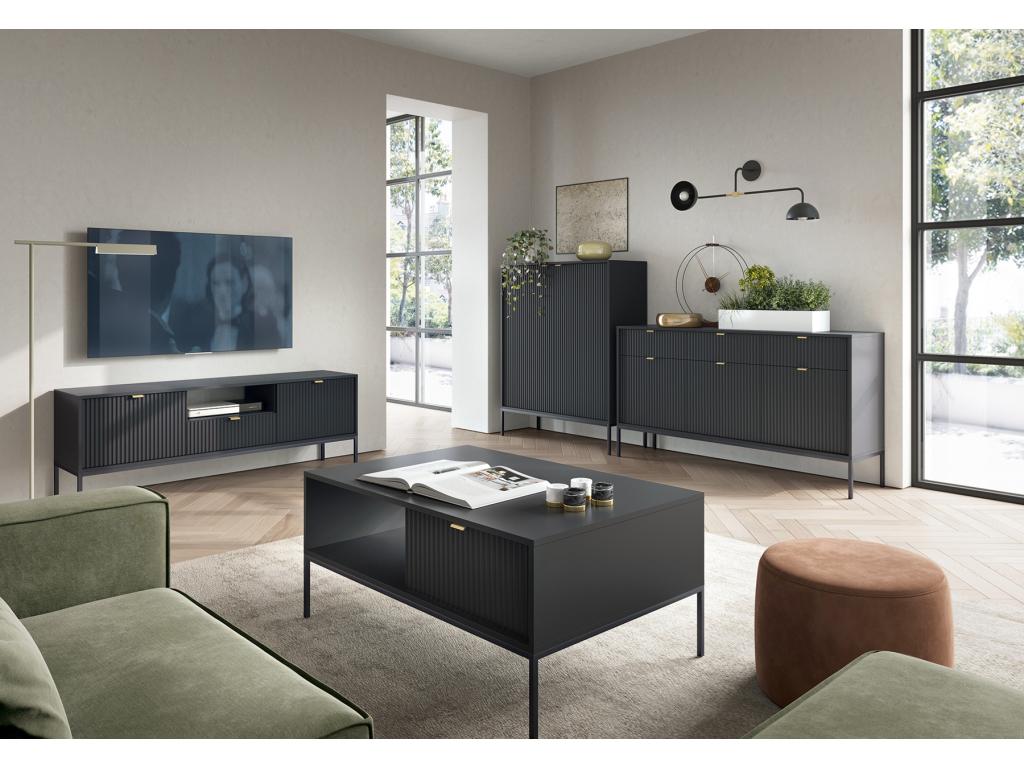 Meuble TV - 154 cm - noir avec pieds noirs - Nidchicshop 52058NMDV