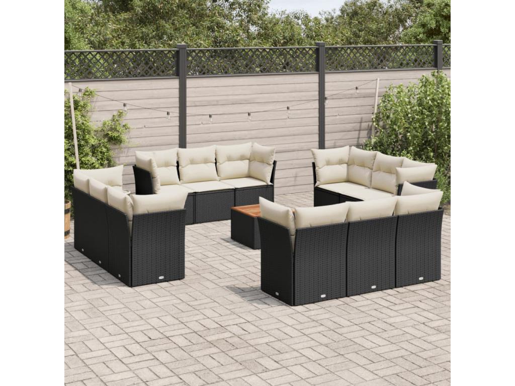 Salon de jardin avec coussins 13 pcs noir résine tressée 45153ZFTB