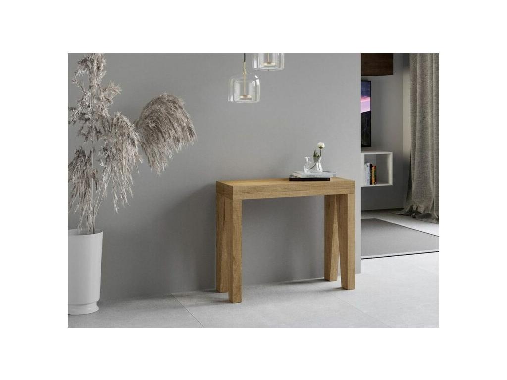 Console extensible en bois moderne 90x40-196 ou 90x40-300 Nidchicshop-Couleur Naturel-Support 4 pieds-5 rallonges 12379WDKP