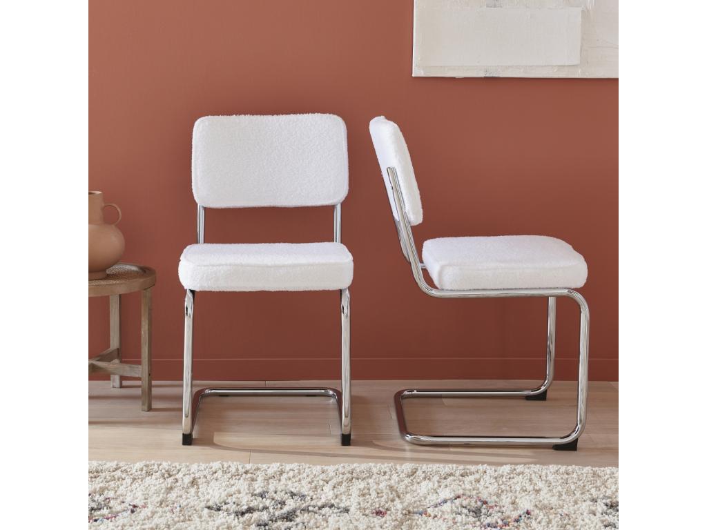 2 chaises cantilever - Calmetop - à bouclesttes couleur crème - 46x54.5x84.5cm 62140HSFU