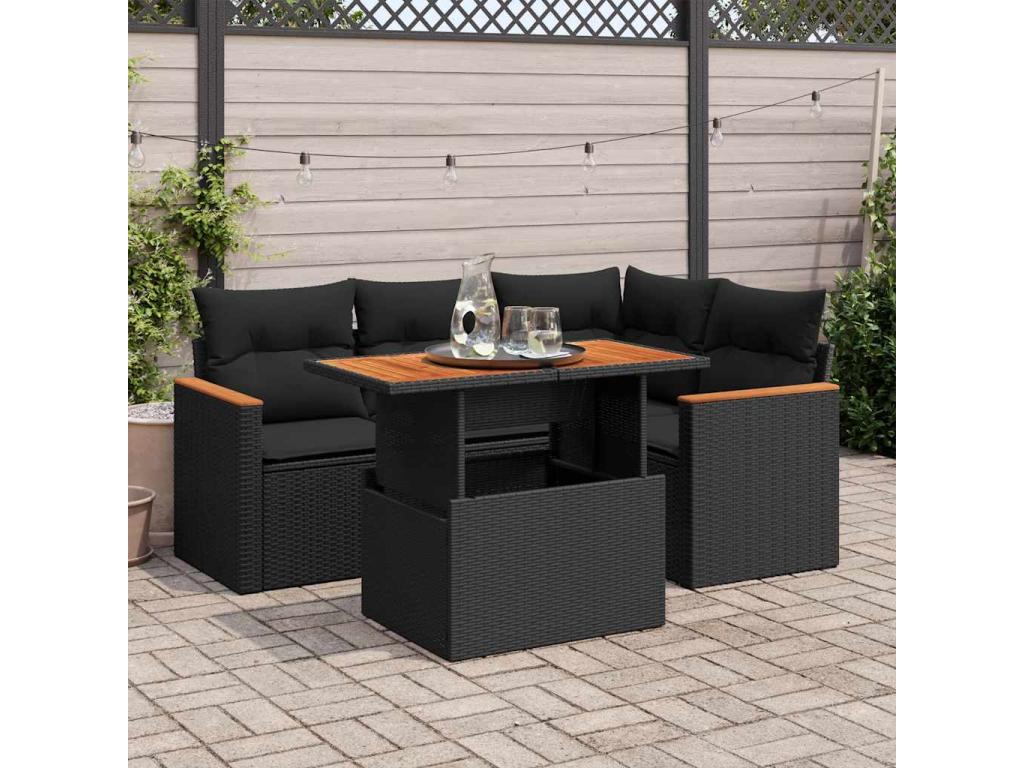 Salon de jardin 5 pièces avec coussins noir résine tressée Nidchicshop 39045MQVZ