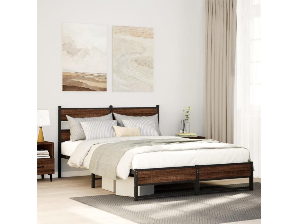 Cadre de lit en métal sans matelas chêne marron 150x200 cm 54636JDVG