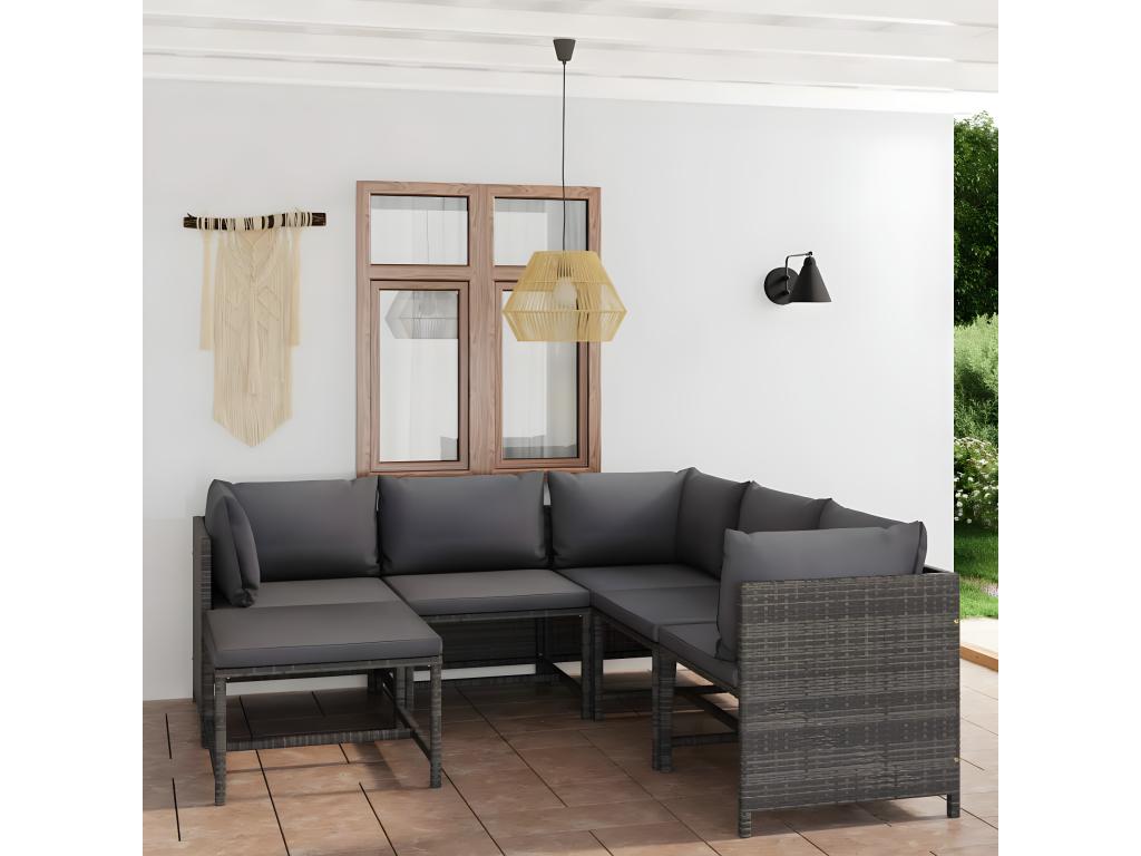 Salon de jardin 6 pcs avec coussins Résine tressée Gris 95163RREE
