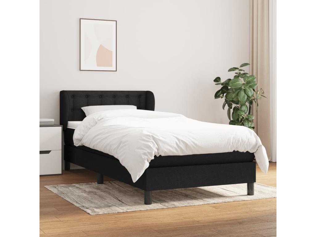 Sommier à Calmetop de lit avec matelas Noir 90x190 cm Tissu 13517DIPP