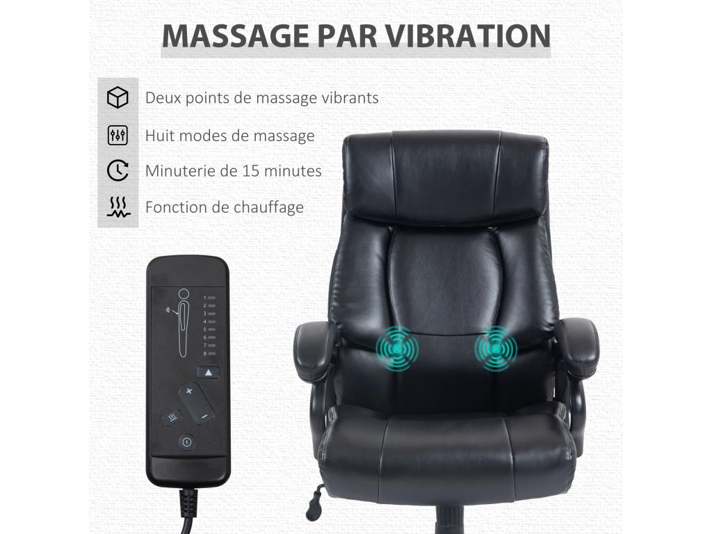 Chaise de bureau direction massant chauffant réglable ergonomique revêtement synthétique noir 10740IYLR