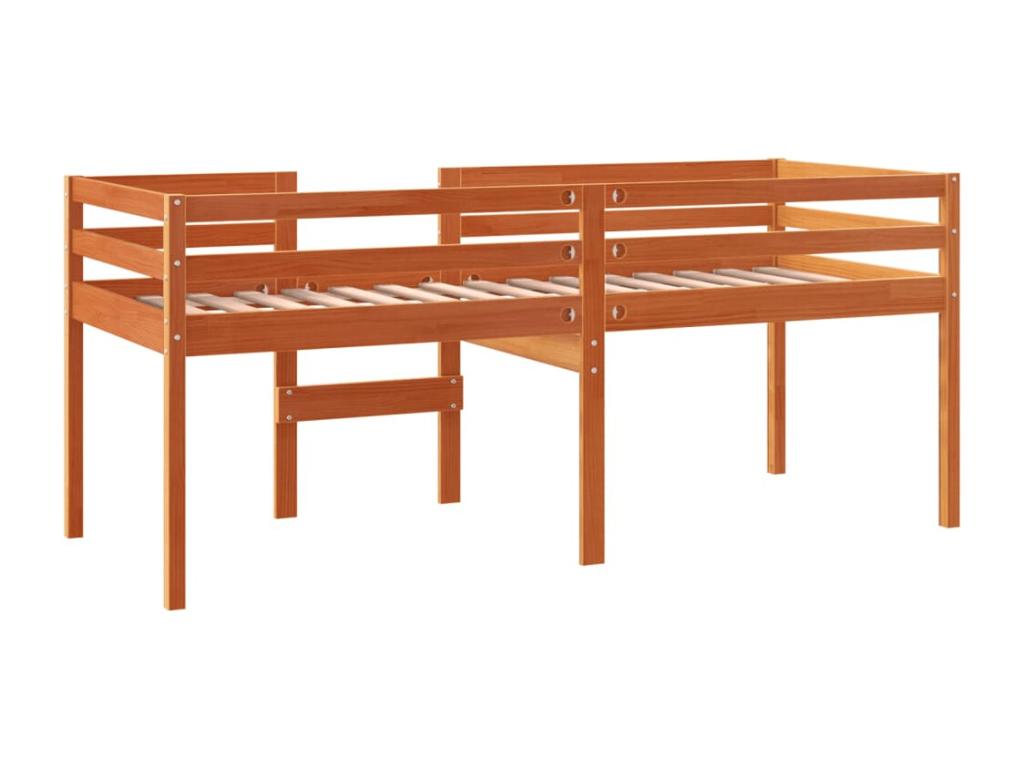 Lit haut cire marron 90x190 cm bois de pin massif 48341VIAC