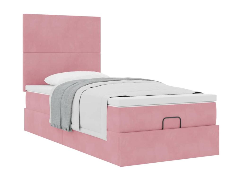 Cadre de lit pouf avec matelas rose 80x200 cm velours 69208WIKI