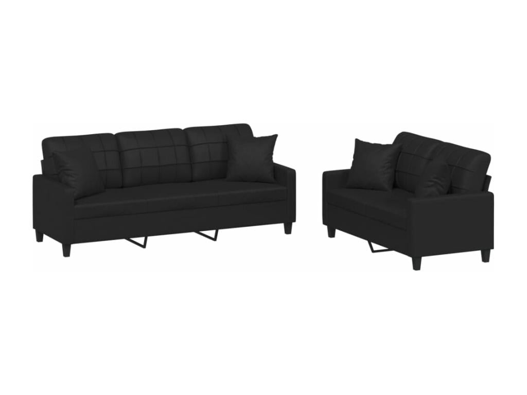 Ensemble de canapés 2 pcs avec coussins noir similicuir 32325DTRK