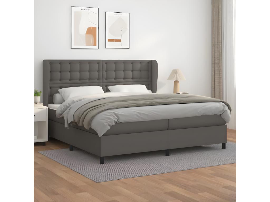 Lit à sommier tapissier avec matelas Gris 200x200 cm Similicuir 91253MWFM