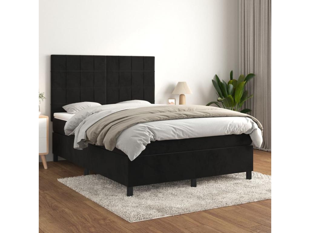 Lit à sommier tapissier avec matelas Noir 140x200 cm Velours 98847LMCW