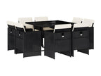 Ensemble à manger de jardin 9pcs coussins noir résine tressée 16671EFFB