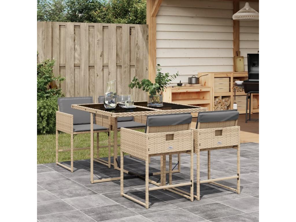 Ensemble à manger de jardin coussins 5 pièces Calmetop beige rotin 95258ONOA