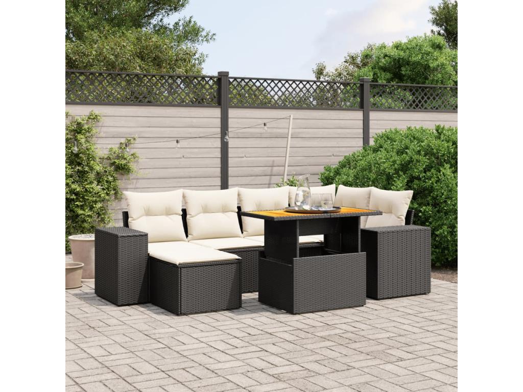 Salon de jardin 7 pièces avec coussins noir résine tressée 82258ULGA