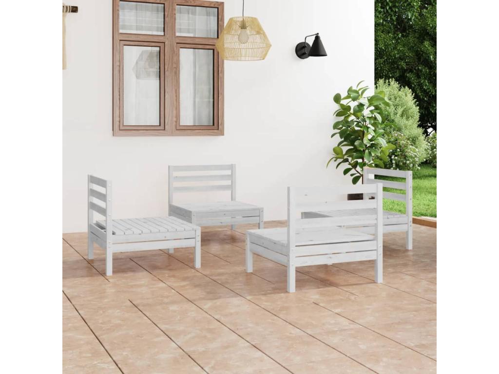 Salon de jardin 4 mcx Blanc Bois de pin massif 36880LPYK