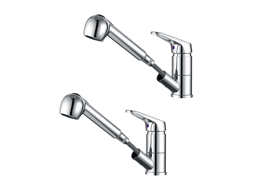 2 pièces Mitigeur de Cuisine Chromé Extractible Robinet Cuisine avec Douchette Mitigeur Evier Bec Bas Robinet Évier Rotatif 360 Eau Froide/Chaude 49995BQJS