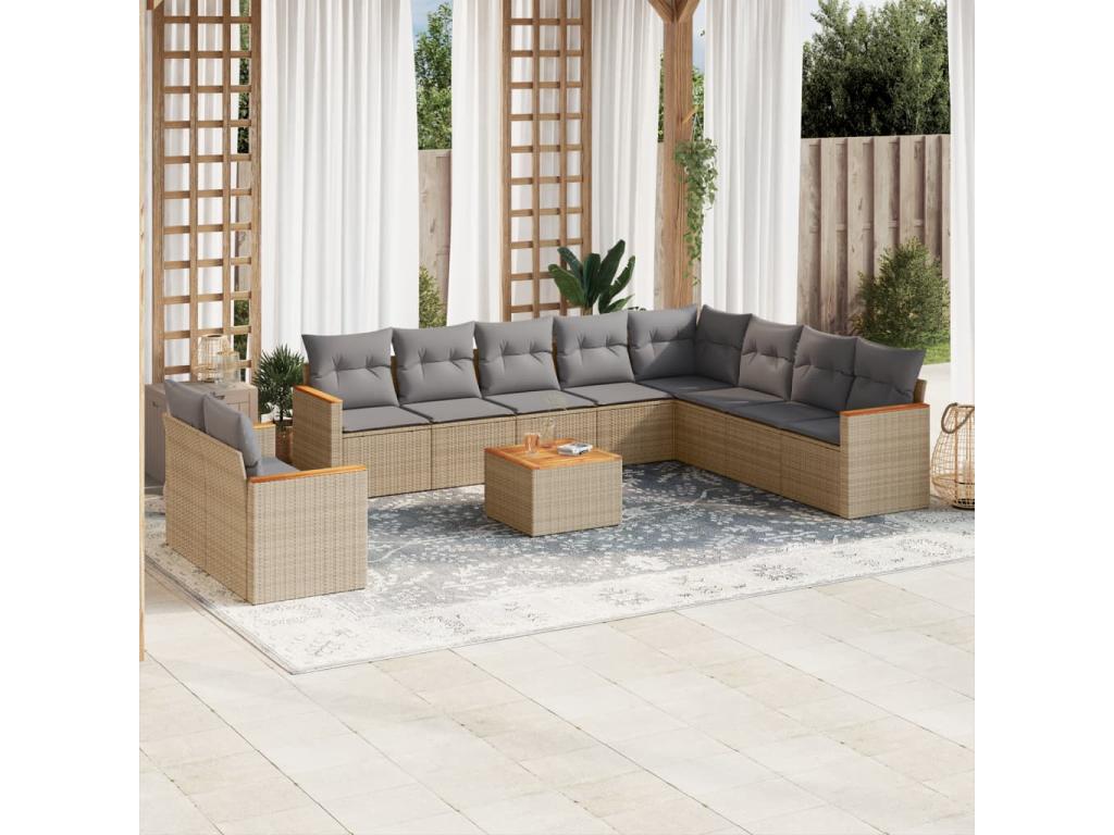 Salon de jardin 11 pcs avec coussins beige résine tressée 88521ZSTN