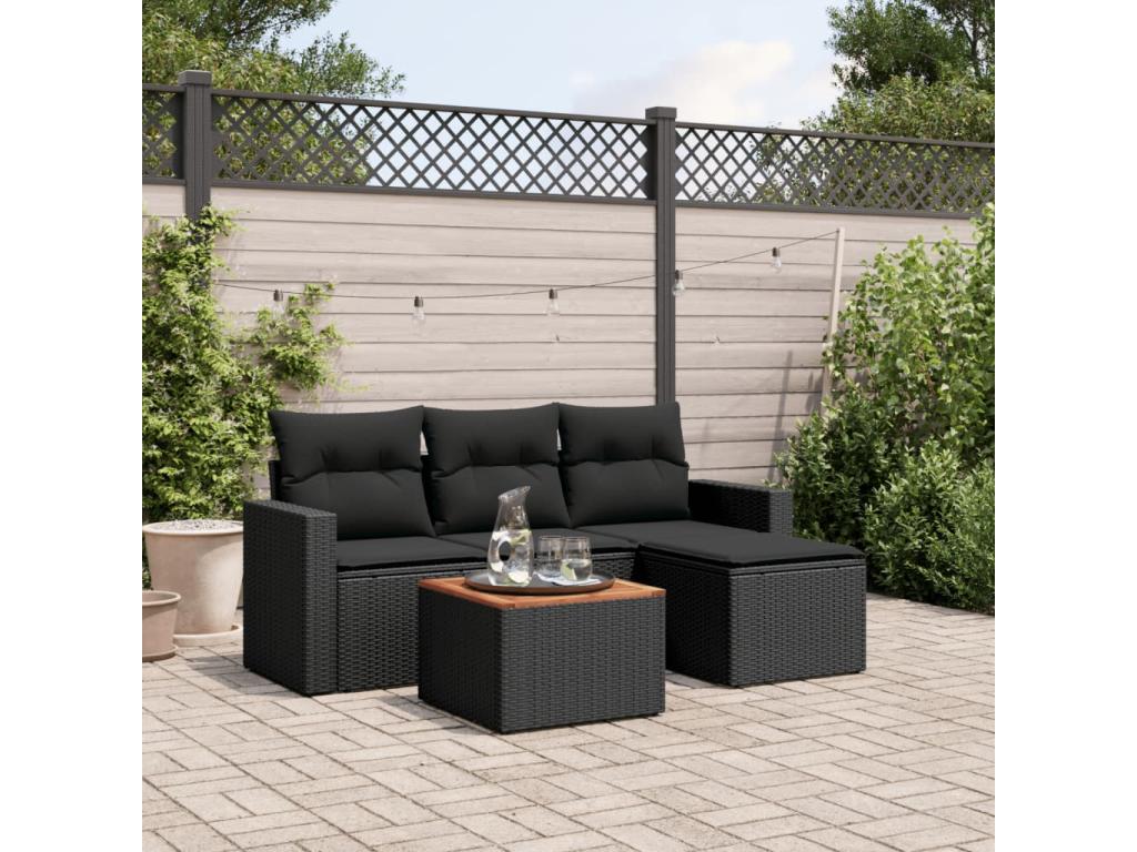 Salon de jardin 5 pièces avec coussins noir résine tressée 94805AVXE