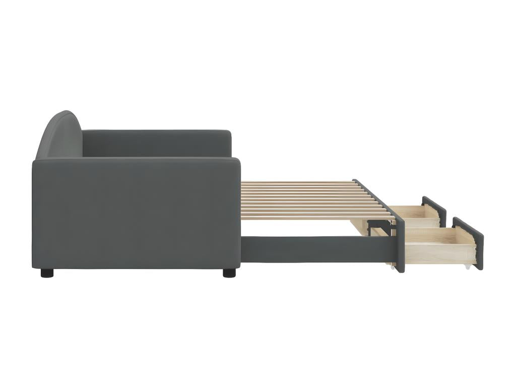 Lit de jour avec gigogne et tiroirs gris foncé 90x200 cm tissu 44697HZAR