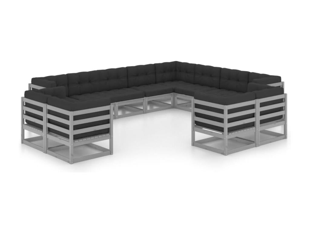 Salon de jardin 12 pièces avec coussins Gris Bois de pin massif 73968EWOT