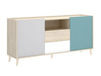 Buffet meuble de rangement coloris naturel et émeraude - Longueur 155 x Hauteur 75 x Profondeur 43 cm 99886NOKZ