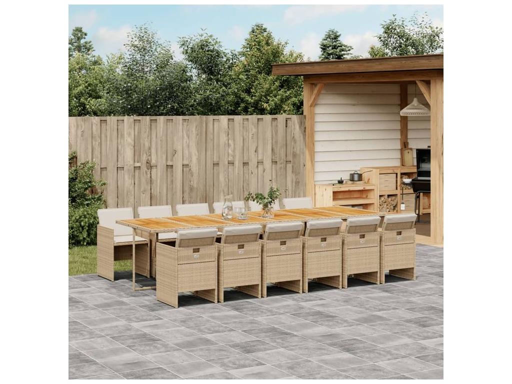 Ensemble à manger de jardin et coussins 13 pcs beige 33447YUEX