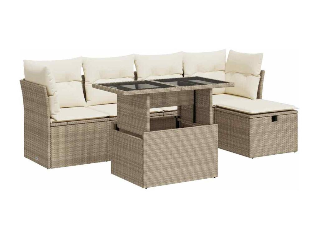 Salon de jardin avec coussins 6 pièces beige résine tressée 55362UAFW