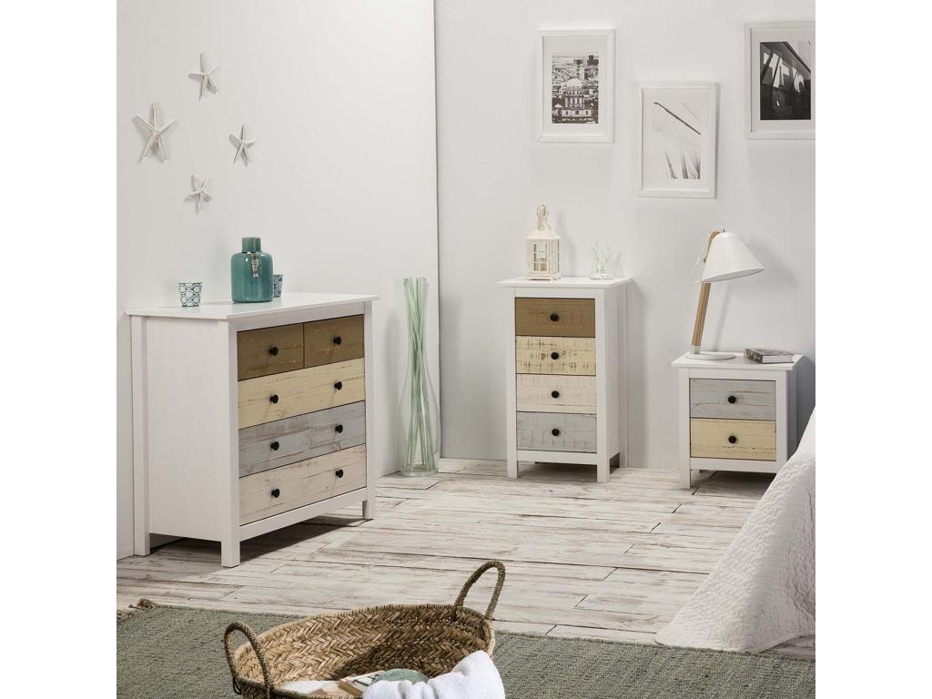 Chiffonnier Nuit 4 tiroirs Nidchicshop dans les tiroirs Blanc et Multicolores 54435MLHW