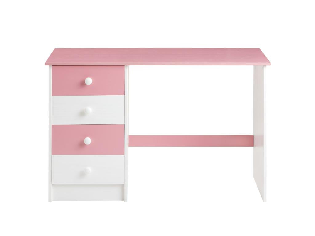 Bureau Nidchicshop pour enfant ou adulte multi rangements avec 4 tiroirs en pin massif lasuré blanc et rose 84284UGQK