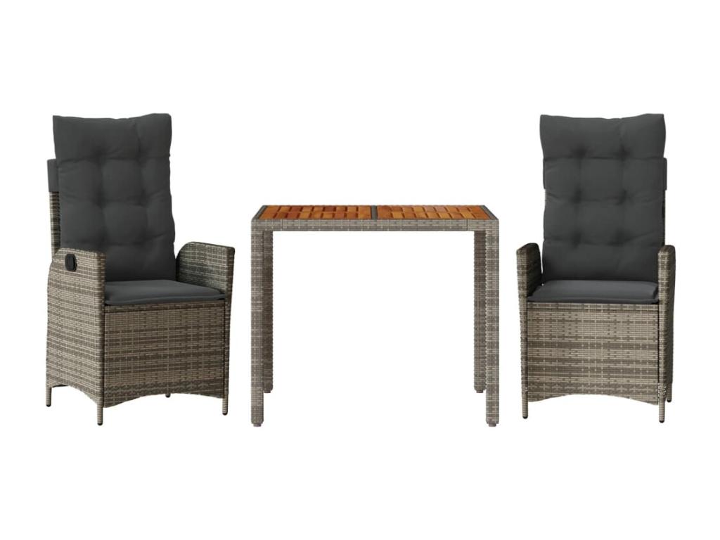 Ensemble à manger de jardin 3 pièces coussins gris résine tressée 37095QZYP