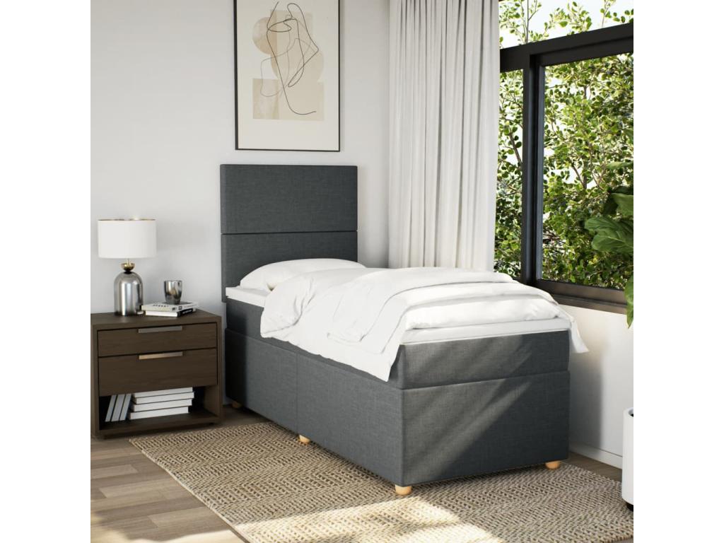 Sommier à Calmetop de lit avec matelas Gris foncé 90x200 cm Tissu 84439EFXD