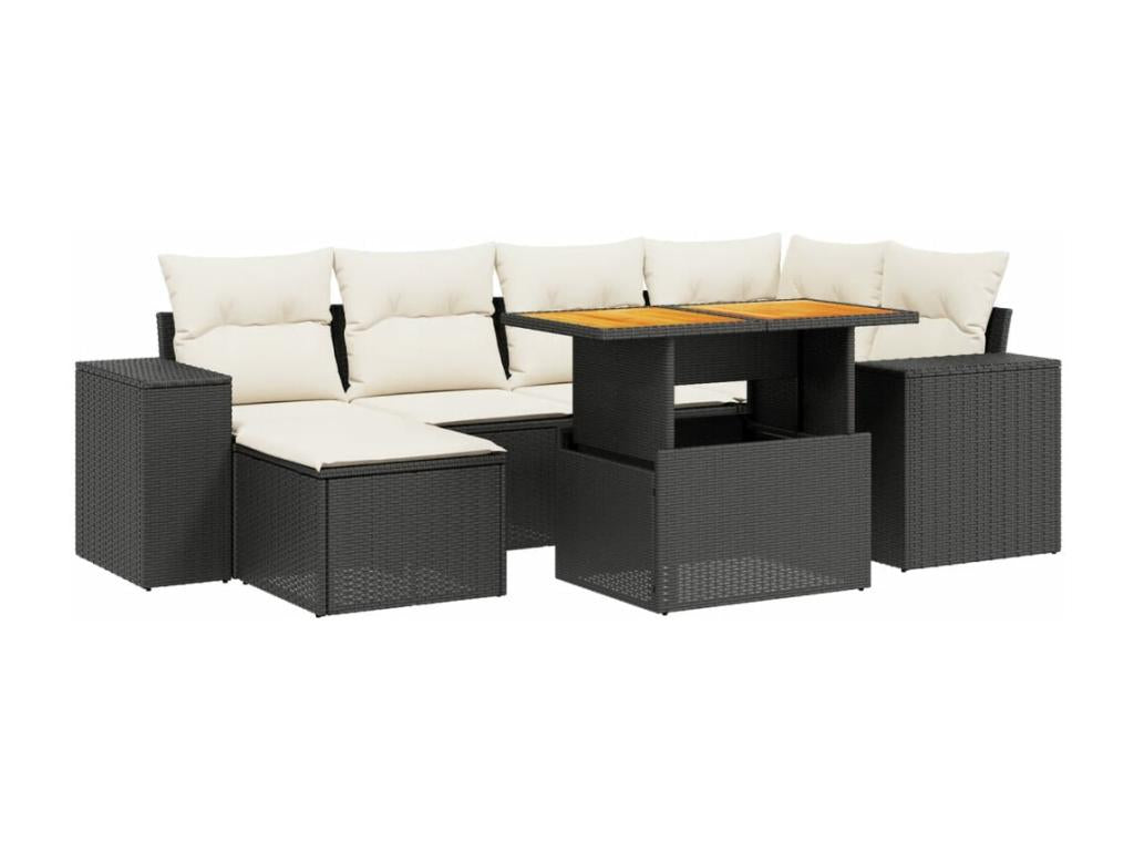 Salon de jardin 7 pièces avec coussins noir résine tressée 82258ULGA