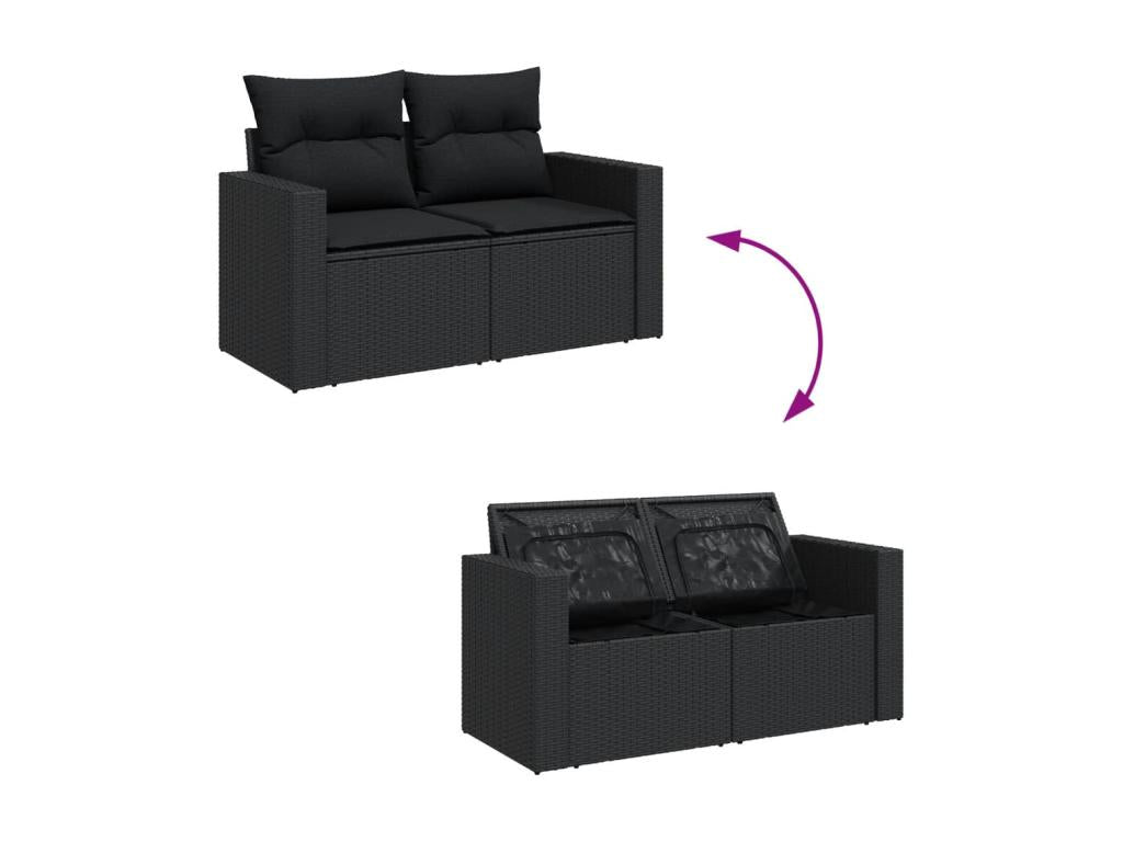 Salon de jardin 8 pcs avec coussins noir résine tressée 79174FUCR