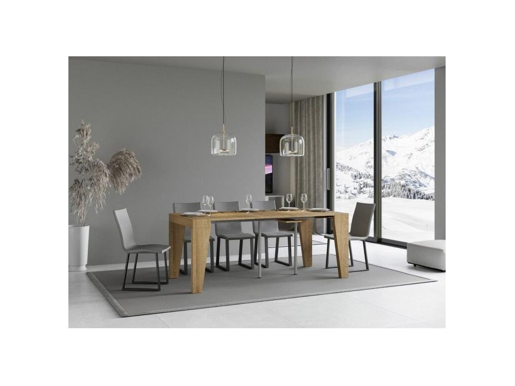 Console extensible en bois moderne 90x40-196 ou 90x40-300 Nidchicshop-Couleur Naturel-Support 4 pieds-5 rallonges 12379WDKP