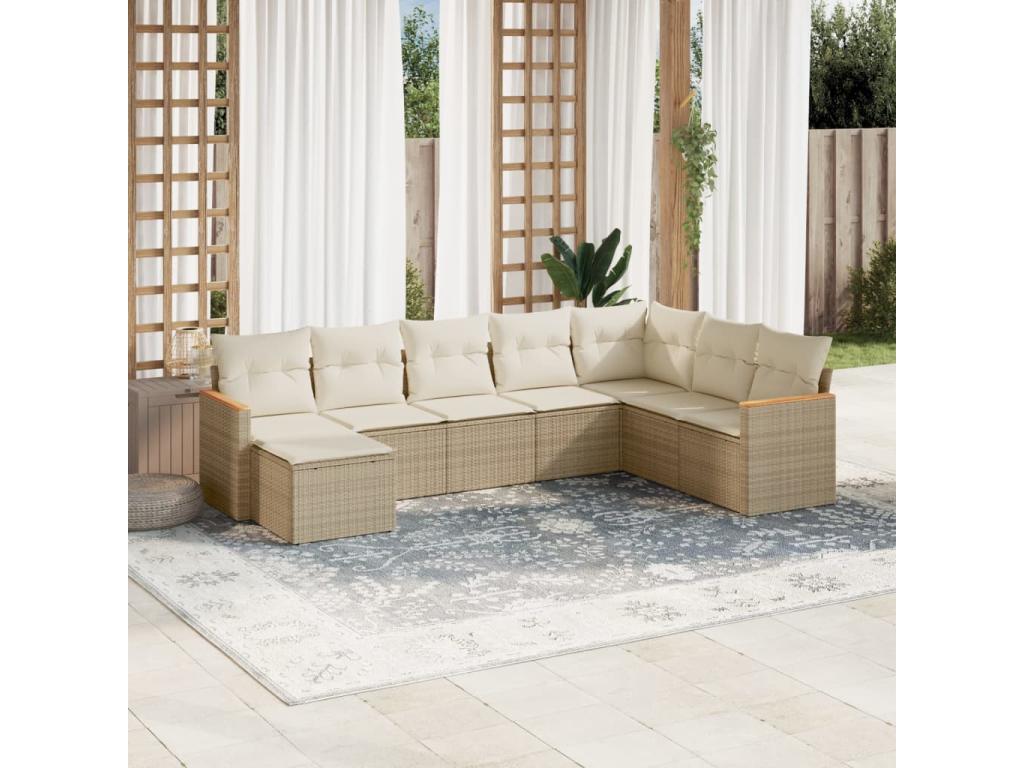 Salon de jardin avec coussins 8 pcs beige résine tressée 18069CAVN