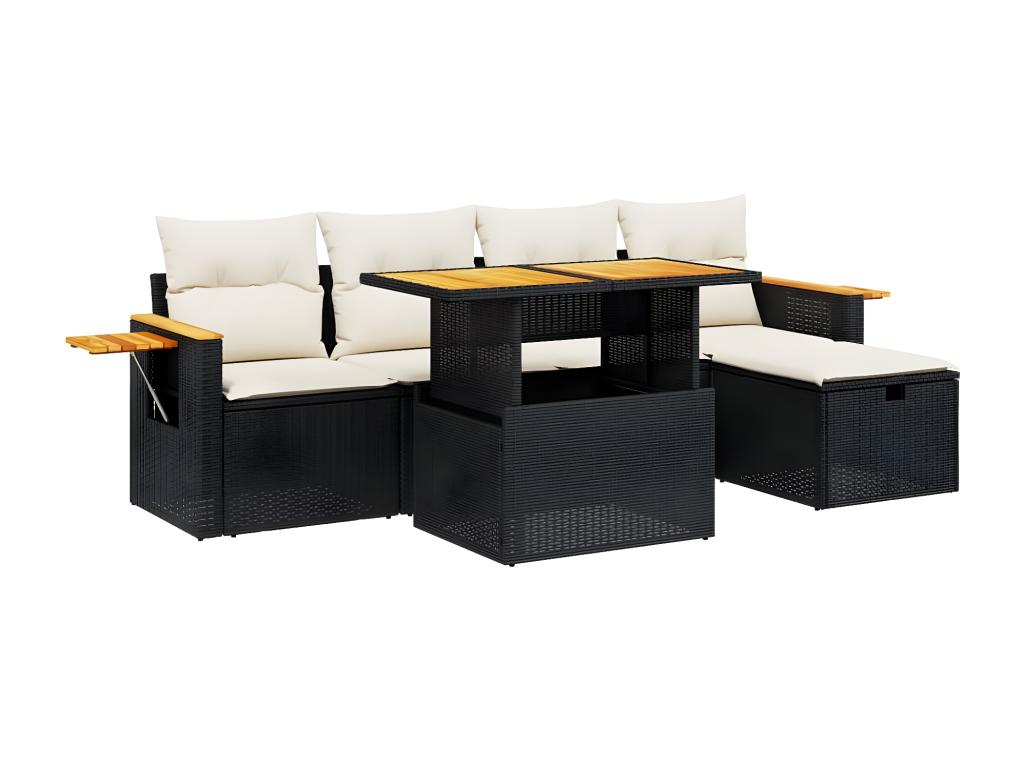 Salon de jardin 6 pcs avec coussins noir résine tressée 00729XBQB